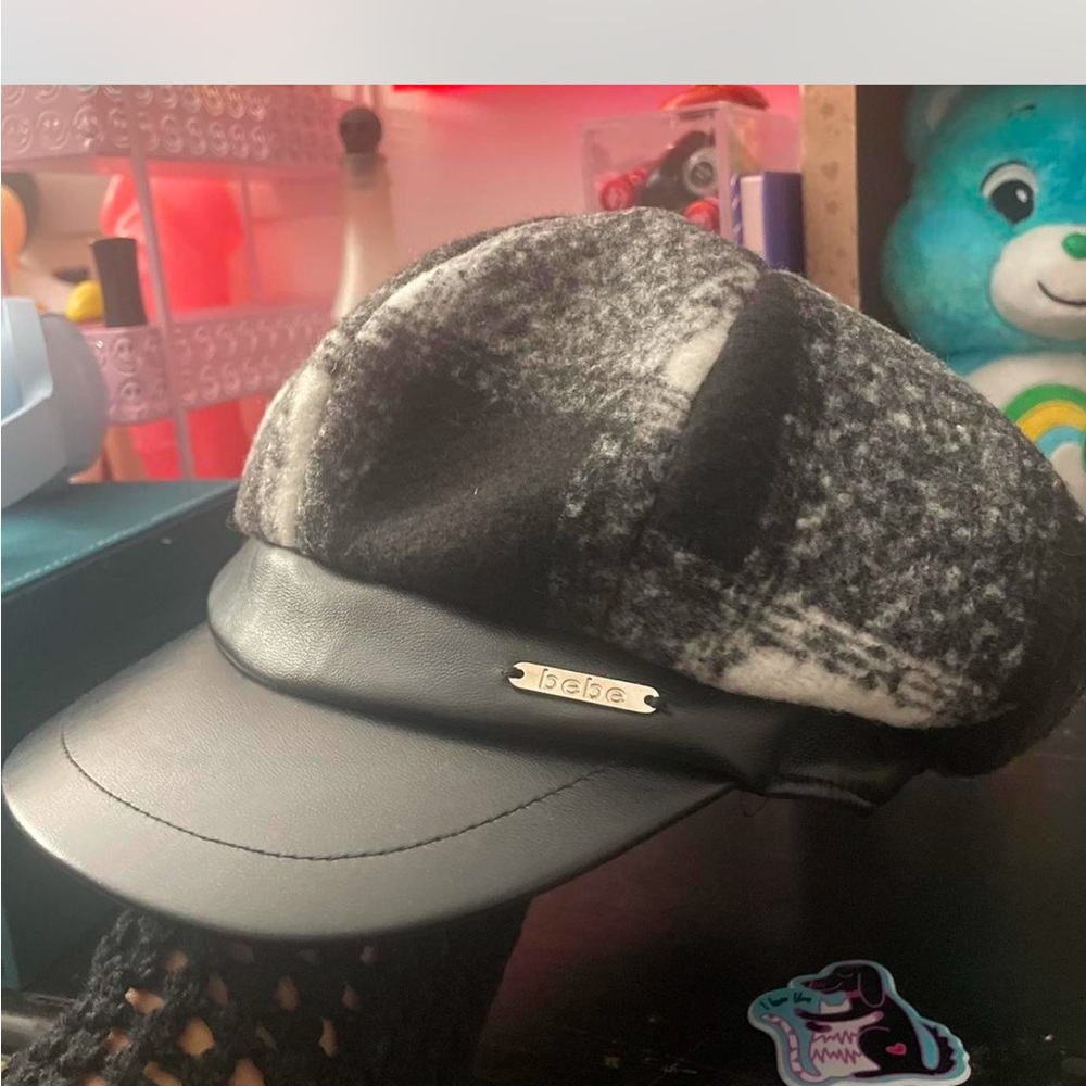 Bebe Black and White Plaid Cap